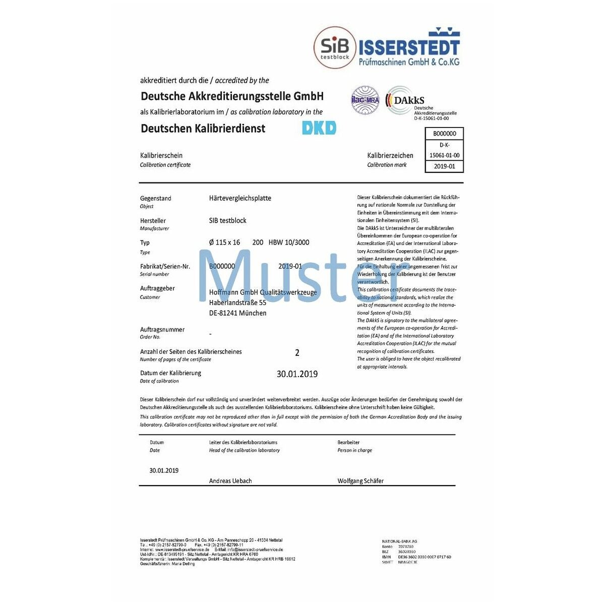 Kovuuden vertailulevy HBW 5 / 750 150