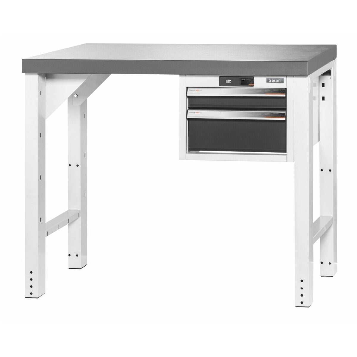 Vario-työpöytä, jossa laatikosto 16G, korkeus 850 mm, Eluplan-levy tumma